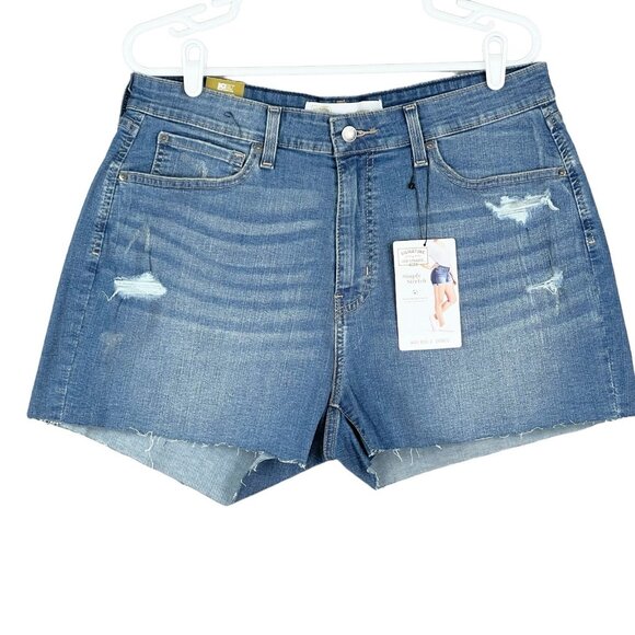 NEW Signature Levi Strauss Womens Blue Denim Shorts Size 16 High Rise Distressed - Picture 1 of 13